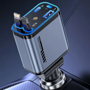 4-in-1 Retractable Car Charger USB-C Fast Charge Cable