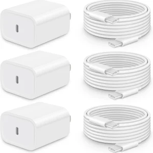 3-Pack 20W USB-C Charger with C-to-C Cable